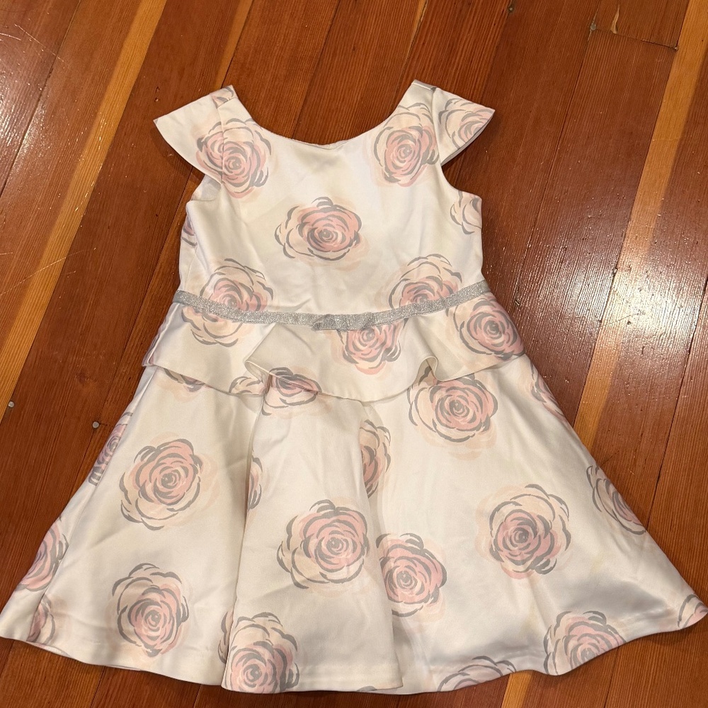 Jack & Janie Girls Size 4 White and Pink Flowers Sleeveless Dress